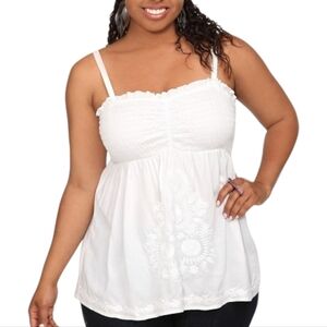 Torrid Babydoll Tank Top Embroidered Y2K Womens 12 Prairie Boho Floral White